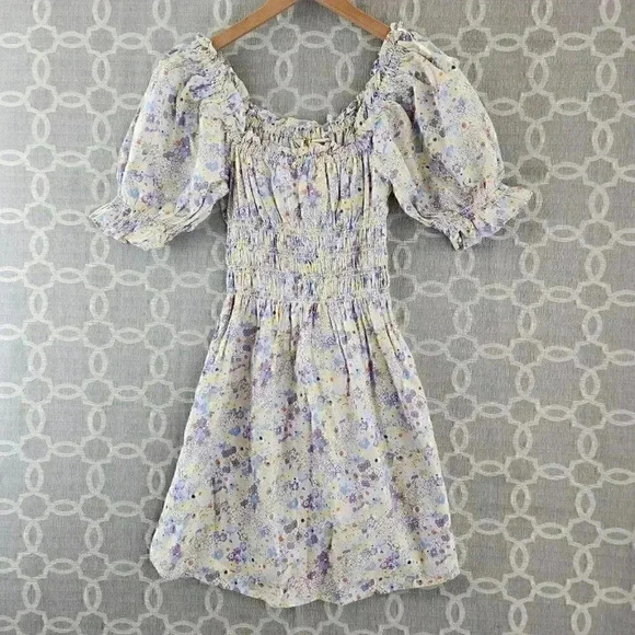 NWT Levi's Floral Prined Short Balloon Sleeve Off Shoulder Mini Dress S - Picture 1 of 11